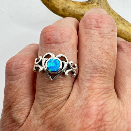 Vintage Blue Opal Silver Ring |Celtic Boho Statement Wedding Band Ring 925 Sterling Silver Band