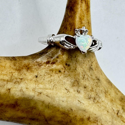 Vintage Opal Heart Silver Ring |Celtic Clauddagh Boho Statement Wedding Band Ring 925 Sterling Silver Band