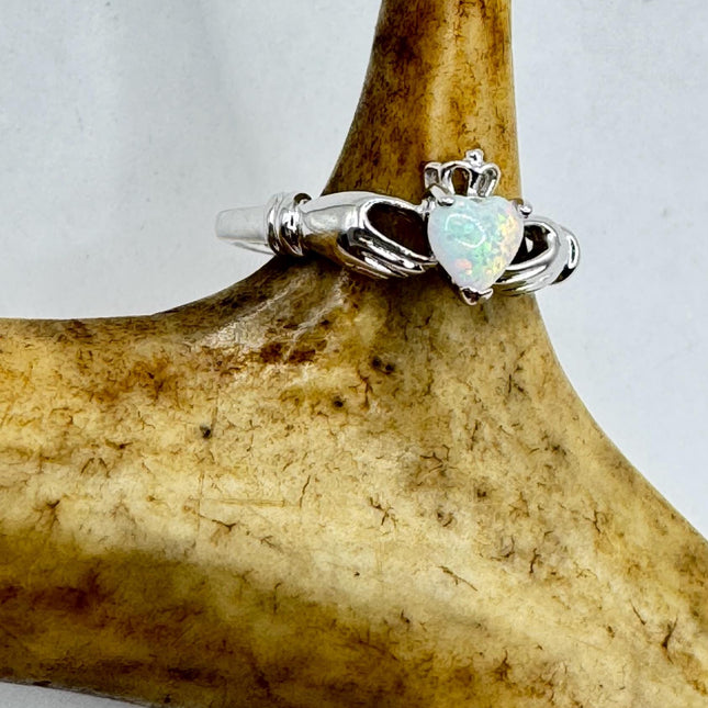 Vintage Opal Heart Silver Ring |Celtic Clauddagh Boho Statement Wedding Band Ring 925 Sterling Silver Band
