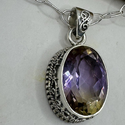 Vintage Necklace | Purple Ametrine Gemstone Dainty 925 Sterling Silver Chain Necklace | Minimalist Style Crystal