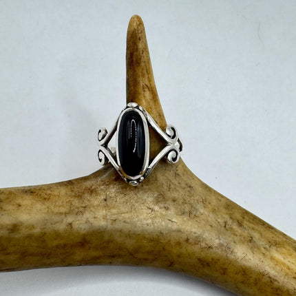 Vintage Black Onyx Cocktail Ring 925 Sterling Silver Band Deco Antique Cocktail Statement ring