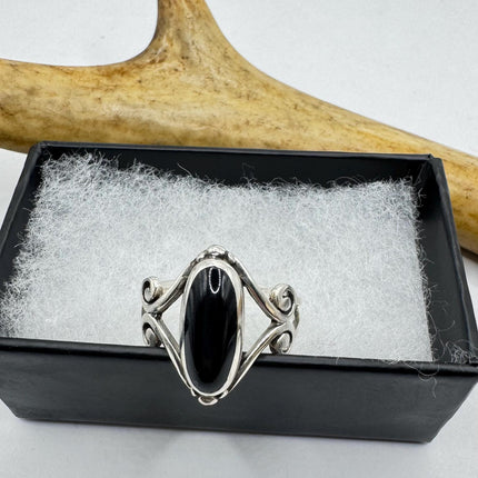 Vintage Black Onyx Cocktail Ring 925 Sterling Silver Band Deco Antique Cocktail Statement ring