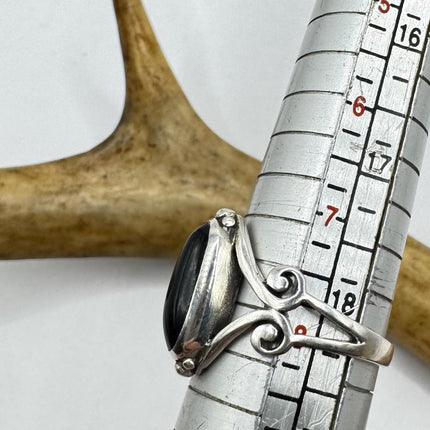 Vintage Black Onyx Cocktail Ring 925 Sterling Silver Band Deco Antique Cocktail Statement ring