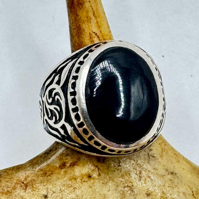 Vintage Black Onyx Mens Ring 925 Sterling Silver Band Deco Antique Cocktail Statement ring
