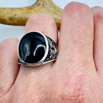 Vintage Black Onyx Mens Ring 925 Sterling Silver Band Deco Antique Cocktail Statement ring