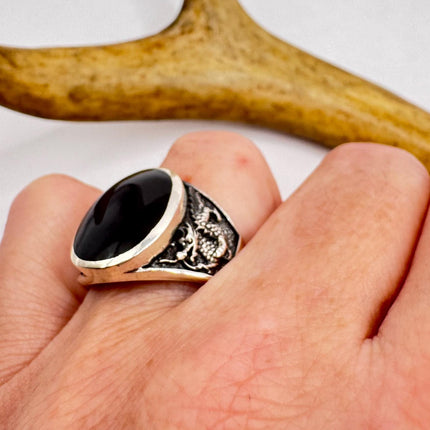 Vintage Black Onyx Mens Ring 925 Sterling Silver Band Deco Antique Cocktail Statement ring