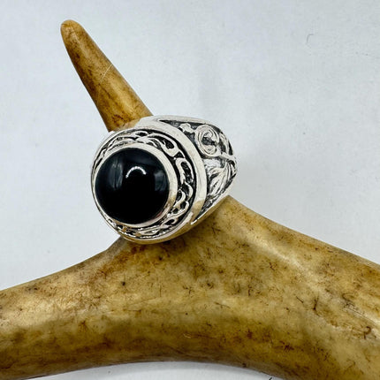 Vintage Black Onyx Mens Ring 925 Sterling Silver Band Deco Antique Cocktail Statement ring