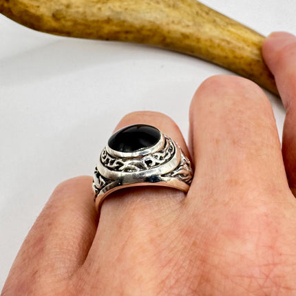 Vintage Black Onyx Mens Ring 925 Sterling Silver Band Deco Antique Cocktail Statement ring