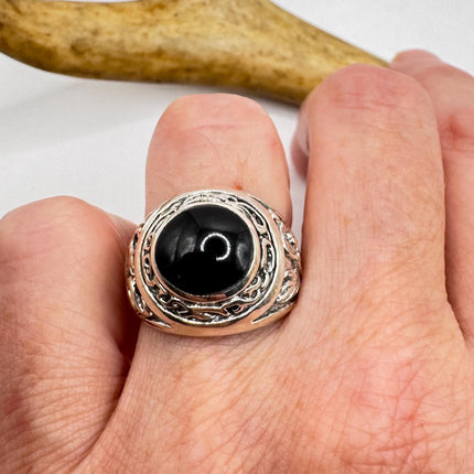 Vintage Black Onyx Mens Ring 925 Sterling Silver Band Deco Antique Cocktail Statement ring
