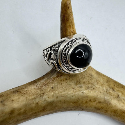 Vintage Black Onyx Mens Ring 925 Sterling Silver Band Deco Antique Cocktail Statement ring