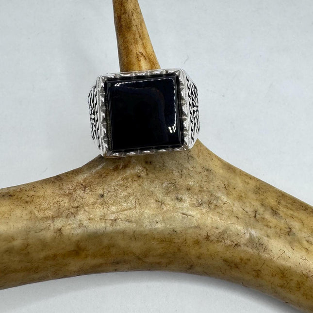 Vintage Black Onyx Mens Ring 925 Sterling Silver Band Deco Antique Cocktail Statement ring