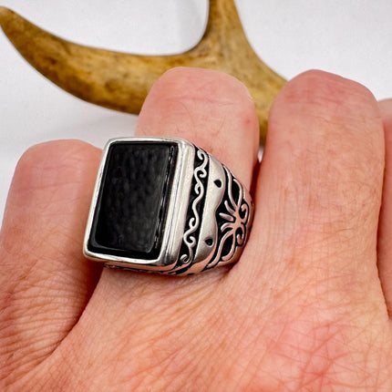 Vintage Black Onyx Mens Ring 925 Sterling Silver Band Deco Antique Cocktail Statement ring