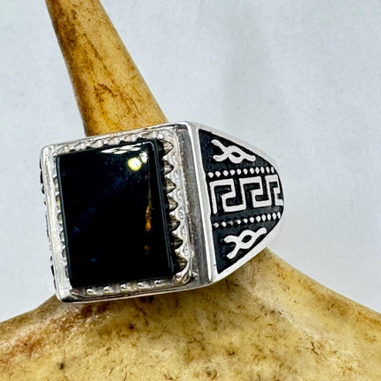 Vintage Black Onyx Mens Ring 925 Sterling Silver Band Deco Antique Cocktail Statement ring