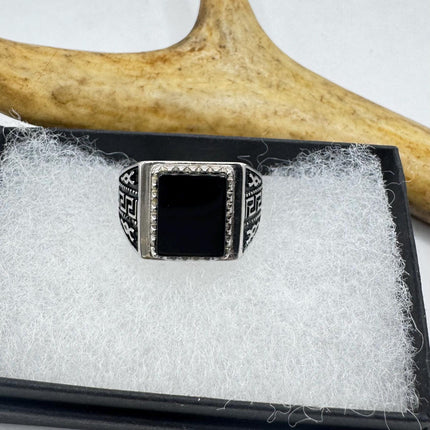 Vintage Black Onyx Mens Ring 925 Sterling Silver Band Deco Antique Cocktail Statement ring