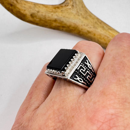 Vintage Black Onyx Mens Ring 925 Sterling Silver Band Deco Antique Cocktail Statement ring