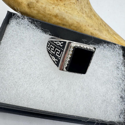 Vintage Black Onyx Mens Ring 925 Sterling Silver Band Deco Antique Cocktail Statement ring