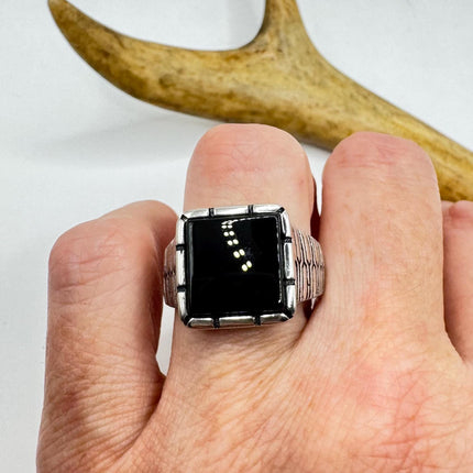 Vintage Black Onyx Mens Ring 925 Sterling Silver Band Deco Antique Cocktail Statement ring