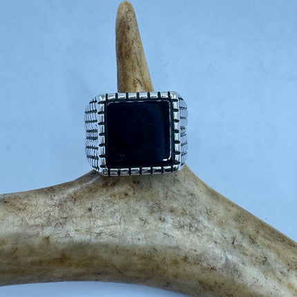 Vintage Black Onyx Mens Ring 925 Sterling Silver Band Deco Antique Cocktail Statement ring
