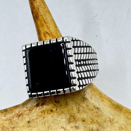 Vintage Black Onyx Mens Ring 925 Sterling Silver Band Deco Antique Cocktail Statement ring