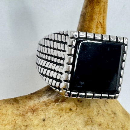 Vintage Black Onyx Mens Ring 925 Sterling Silver Band Deco Antique Cocktail Statement ring