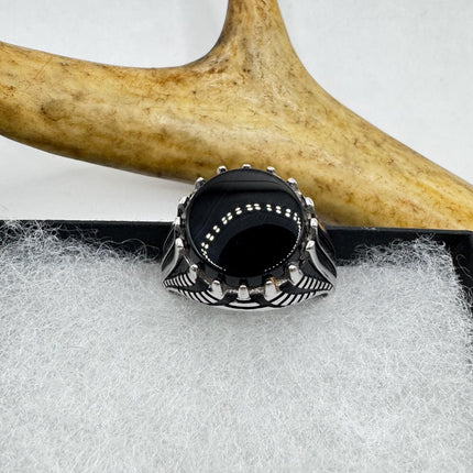 Vintage Black Onyx Mens Ring 925 Sterling Silver Band Deco Antique Cocktail Statement ring