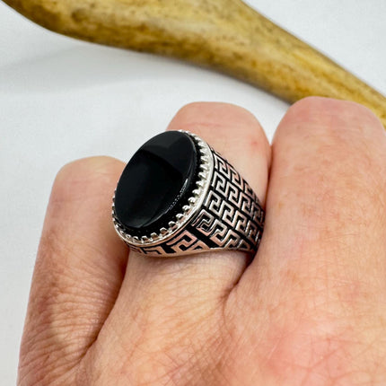 Vintage Black Onyx Mens Ring 925 Sterling Silver Band Deco Antique Cocktail Statement ring