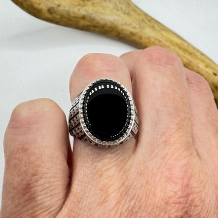 Vintage Black Onyx Mens Ring 925 Sterling Silver Band Deco Antique Cocktail Statement ring