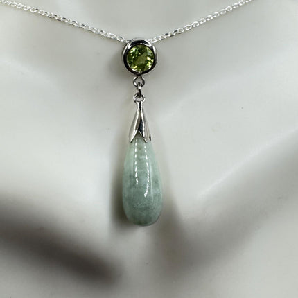 Vintage Green Jade Peridot Deco Choker Pendant Necklace - 925 Sterling Silver chain