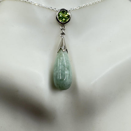 Vintage Green Jade Peridot Deco Choker Pendant Necklace - 925 Sterling Silver chain