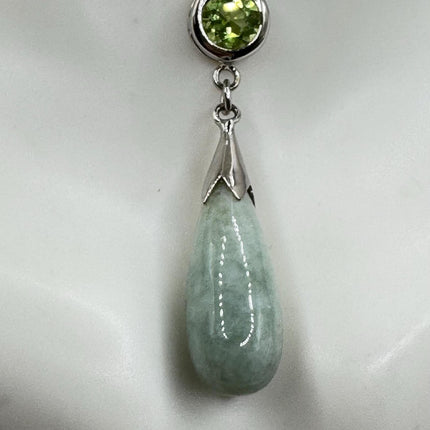 Vintage Green Jade Peridot Deco Choker Pendant Necklace - 925 Sterling Silver chain