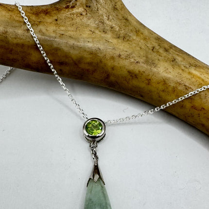 Vintage Green Jade Peridot Deco Choker Pendant Necklace - 925 Sterling Silver chain