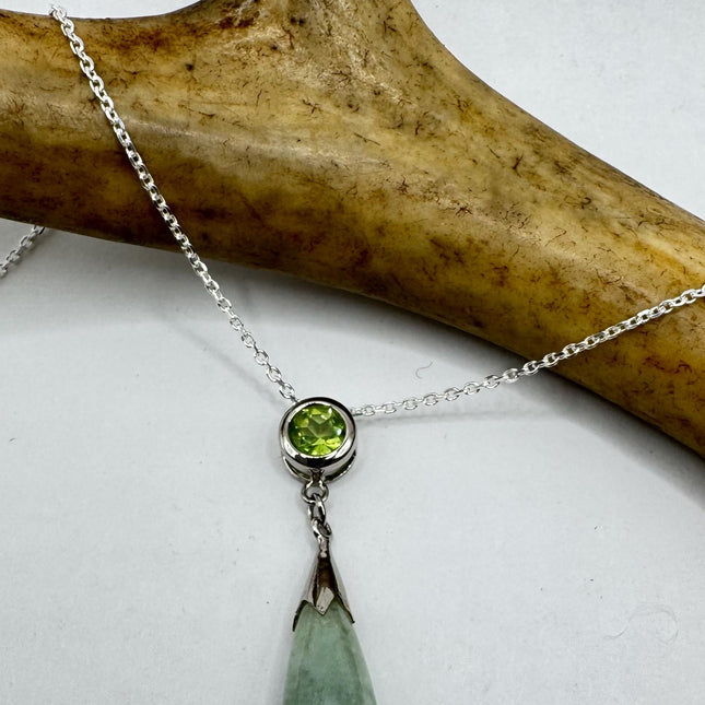 Vintage Green Jade Peridot Deco Choker Pendant Necklace - 925 Sterling Silver chain