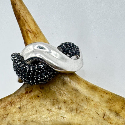 Vintage Black Diamond Crystal Stacking Eternity Promise Ring Engagement Wedding Band 925 Sterling Silver