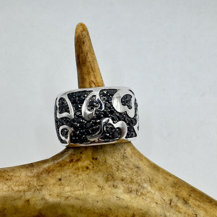 Vintage Black Diamond Crystal Stacking Promise Ring Engagement Wedding Band 925 Sterling Silver