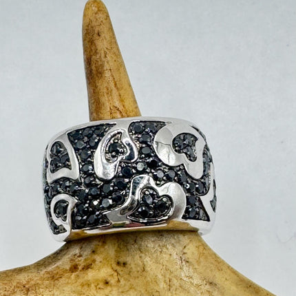 Vintage Black Diamond Crystal Stacking Promise Ring Engagement Wedding Band 925 Sterling Silver