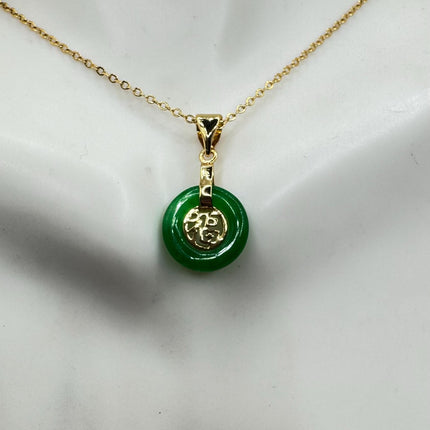 Vintage Green Jade Tiny Lucky Calligraphy Pendant Necklace Minimal simple every day layering gold 925 Sterling Silver Chain