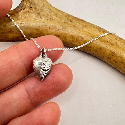 Vintage Tiny Mini Floating Heart Necklace Dainty 925 Sterling Silver Chain, Delicate Design Layered stacking look