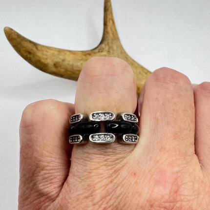 Vintage Black Onyx Cocktail Ring 925 Sterling Silver Band Deco Antique Cocktail Statement ring