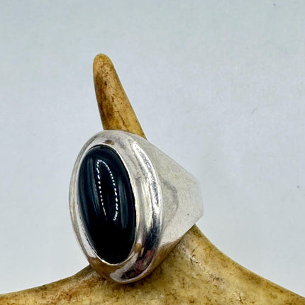 Vintage Black Onyx Cocktail Ring 925 Sterling Silver Band Deco Antique Cocktail Statement ring