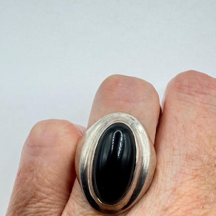 Vintage Black Onyx Cocktail Ring 925 Sterling Silver Band Deco Antique Cocktail Statement ring