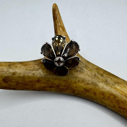 Vintage Smoky Topaz Chunky Cocktail Ring 925 Sterling Silver