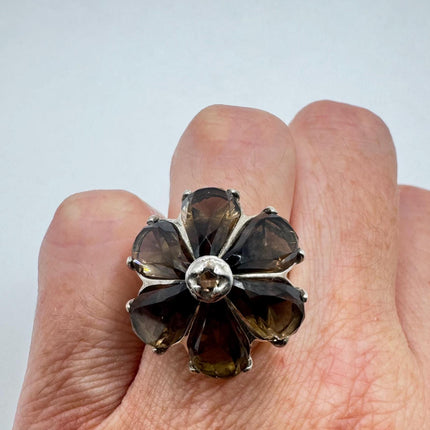 Vintage Smoky Topaz Chunky Cocktail Ring 925 Sterling Silver