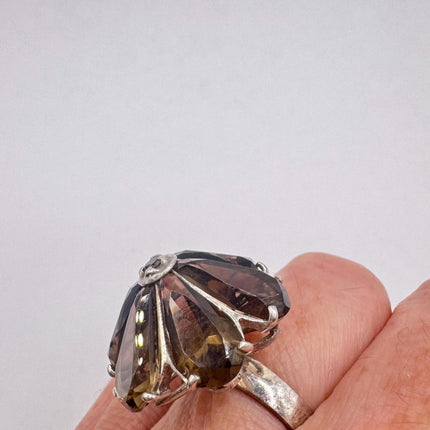 Vintage Smoky Topaz Chunky Cocktail Ring 925 Sterling Silver