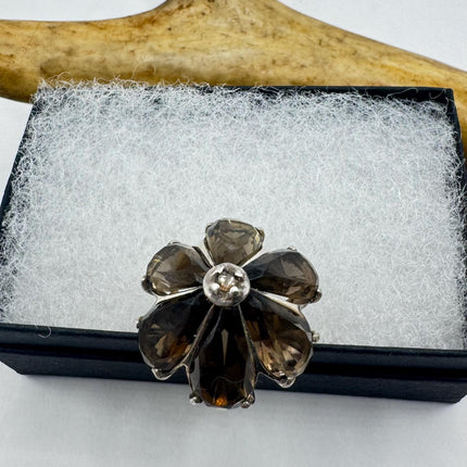 Vintage Smoky Topaz Chunky Cocktail Ring 925 Sterling Silver