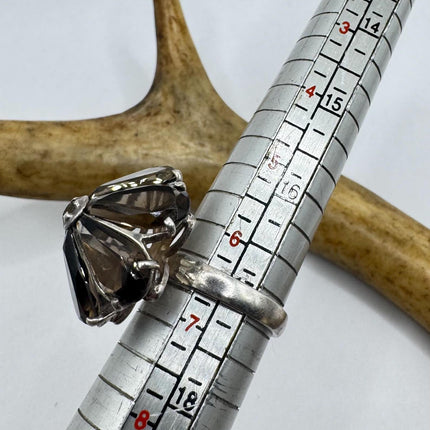 Vintage Smoky Topaz Chunky Cocktail Ring 925 Sterling Silver