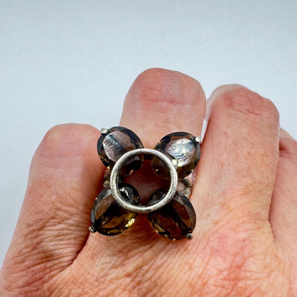Vintage Smoky Topaz Chunky Cocktail Ring 925 Sterling Silver