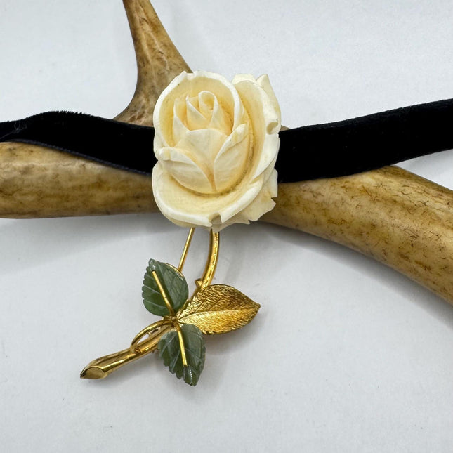 Vintage ivory flower rose, Brooch Pin - Gold Filled - Unique and Stylish Accessory