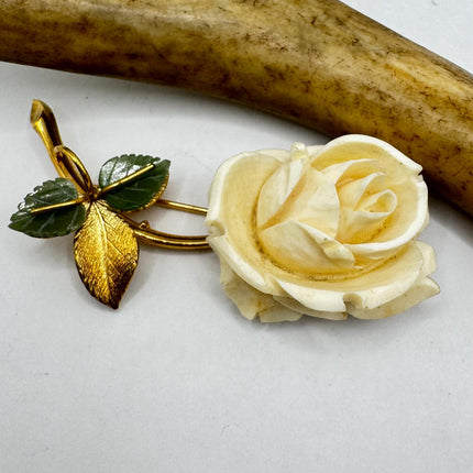 Vintage ivory flower rose, Brooch Pin - Gold Filled - Unique and Stylish Accessory