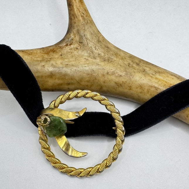 vintage lucky green Jade Heart Brooch Pin gold filled Black velvet choker small, simple every day minimal