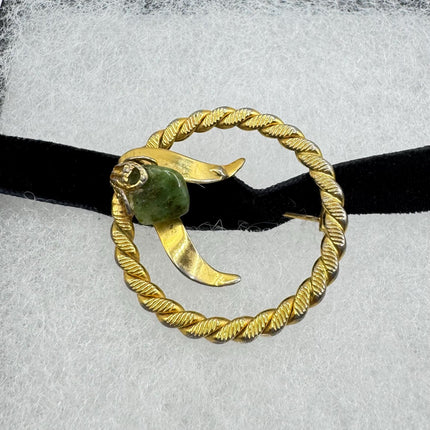 vintage lucky green Jade Heart Brooch Pin gold filled Black velvet choker small, simple every day minimal